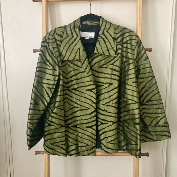 Caroline Rose Green/Black Silk Blazer Jacket - Picture 1 of 4